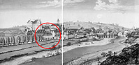 Nikolaus Hug von Konstanz, „Das hochfürstliche Schloß, samt der Stadt Scheer“ (1803) / Spital in 72516 Scheer (Fürstl. Thurn und Taxis´sches Zentralarchiv Regensburg; Foto im LDA Tübingen (Bildindex Marburg))