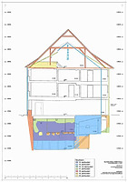 Bauphasenplan, Längsschnitt (C) Universitätsstr. 6 (Vorderhaus) / Haus „Zum Langen Spieß“ (Haus A) in 79098 Freiburg, Altstadt (27.11.2008 - Bearbeiter: F. Löbbecke, Plangrundlage: strebewerk)