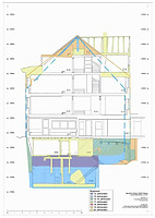 Bauphasenplan, Längsschnitt (A) Universitätsstr. 2 (Vorderhaus) / Haus „Zum Kleinen Strahl“ (Haus C) in 79098 Freiburg, Altstadt (27.11.2008 - Bearbeiter: F. Löbbecke, Plangrundlage: strebewerk)