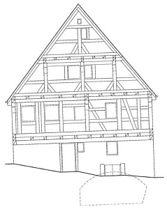 Nordansicht Wohnhaus / Wohnhaus mit Scheune (abgegangen) in 75449 Wurmberg (Juni 1999 - Architekturbüro Bernd F. Säubert)