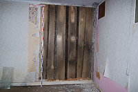 1.OG. Stube Nordwand. Wandvertäfelung, Fugenleisten abgängig. / Wohnhaus von Gerbern und Tagelöhner in 88440 Biberach an der Riß (18.12.2018 - Andrea Kuch)