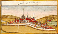 Die Zisterzienserabtei Bebenhausen. Ansicht aus dem Forstlagerbuch von A. Kieser, 1683 (Hauptstaatsarchiv Stuttgart) / Klosteranlage (ehemalige Zisterzienserabtei) in 72074 Tübingen-Bebenhausen Die Zisterzienserabtei Bebenhausen. Ansicht aus dem Forstlagerbuch von A. Kieser, 1683 (Hauptstaatsarchiv Stuttgart) / Klosteranlage (ehemalige Zisterzienserabtei) in 72074 Tübingen-Bebenhausen