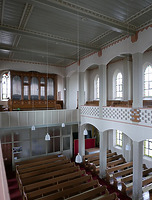 Innenraum nach Nordosten (Orgel, Zugangsseite) / Evangelische Kirche Unsere Liebe Frau in 75059 Zaisenhausen (29.09.2020 - Aufn. Dorothea Roos)
