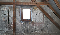 Vor dem Abbruch: Geb. Runzgasse 3, westliche Giebelwand, ehemaliger Wohnraum im DG mit gemalter Wanddekoration.  / Ehem. Herrenmühle (abgegangen) mit Wasserbau in 79183 Waldkirch (02.2020 - Dipl.-Ing. Stefan King, Freiburg.)