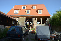 Westfassade während des Umbaus. / Zehntscheuer in 75417 Mühlacker-Lienzingen (Michael Hermann, Heimerdingen)