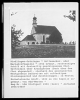 Ansicht von Süden / Friedhofskapelle St. Jakob d. Ä. u. Maria in 88499 Riedlingen, Grüningen (1900/1940 - LAD Baden-Württemberg, Außenstelle Tübingen)