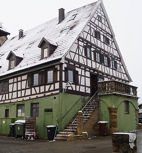Gasthaus Grüner Baum, Erligheim, Ansicht von Nordost / Gasthaus "Zum grünen Baum" in 74391, Erligheim (18.01.2023 - JaKo Baudenkmalpflege GmbH)