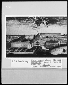 Ansicht des Kloster von Nordosten in einem Gemälde aus dem 18. Jahrhundert / Kloster Wonnental, ehem. Zisterzienserinnenkloster in 79341 Kenzingen (LAD Baden-Württemberg, Außenstelle Freiburg (bildindex))