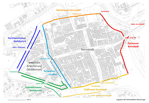 Lageplan der Stadtmauer / Stadtmauer in 78628 Rottweil (2024 - Stefan King, Freiburg, in Anlehnung an den Lageplan von Stefan Widmer)