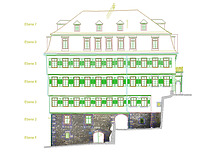 Alte Aula in Tübingen. Ostfassade. Bauaufnahme 2003 mit hinterlegten Orthofotos des Bruchsteinsockels. (Quelle: M. Hermann) / Alte Aula  in 72070 Tübingen