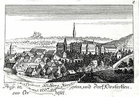 Die Zisterzienserinnenabtei Kirchheim am Ries. Kupferstich, 18. Jh. (Stadtarchiv Nürtingen) / Klosteranlage Zisterzienserinnen in 73467 Kirchheim am Ries