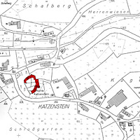 Ausschnitt Flurkarte von 1967 / Burg Katzenstein, Romanisches Steinhaus ("Palas") in 89561 Dischingen-Katzenstein (02.07.1967 - Vorlage LV-BW) Ausschnitt Flurkarte von 1967 / Burg Katzenstein, Romanisches Steinhaus ("Palas") in 89561 Dischingen-Katzenstein (02.07.1967 - Vorlage LV-BW)