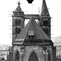Photogrammetrische Aufnahme
Ausschnitt Ansicht Ost, um 1970 / Ev. Stadtkirche St. Dionys in 73728 Esslingen am Neckar