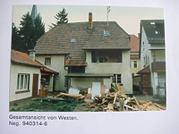 Foto: Dr. Hans-Hermann Reck, Büro für bauhistorische Gutachten (aus der Dokumentation abfotografiert) 7/1994 / Fachwerkhaus in 74821 Mosbach, Neckarelz Foto: Dr. Hans-Hermann Reck, Büro für bauhistorische Gutachten (aus der Dokumentation abfotografiert) 7/1994 / Fachwerkhaus in 74821 Mosbach, Neckarelz
