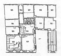 Heidelberg, Apothekergasse 3, Grundriss, 1. OG;
Quelle: Peter Knoch (Bauforschung- und Dokumentation) / Wohn- und Geschäftshaus in 69117 Heidelberg-Altstadt