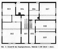 Doppelhaus, Grundriss, EG, 
Urheber:: Reck, Hans-Hermann (Büro für Bauhistorische Gutachten) / Doppelwohnhaus (abgegangen) in  6941 Eberbach-Igelsbach  