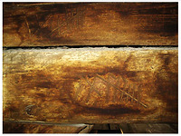 Abbundzeichen auf einer doppelten Kehlbalkenlage zwischen 1. und 2. DG (2011) / Altes Bezirksrathaus, Rathaus in 70372 Stuttgart, Bad Cannstatt (strebewerk)