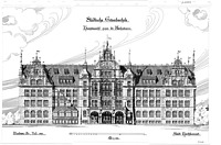 Aufriss der Ostfassade, Entwurf vor 1905. / Gertrud-Luckner-Gewerbeschule in 79100 Freiburg im Breisgau, Wiehre (01.01.1904 - Stadt Freiburg im Breisgau, Städt. Hochbauamt)