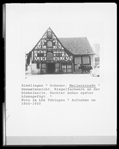 Nordansicht / Sog. Paradiesscheuer in 88499 Riedlingen (1910-20 - Landesamt für Denkmalpflege Baden-Württemberg, Außenstelle Tübingen)